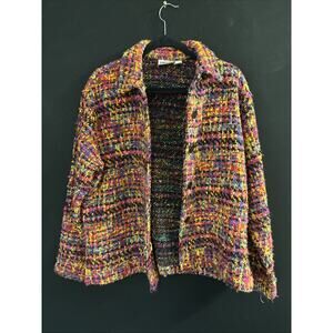 Vibrant Rainbow Tweed Jacket - Vintage Chicos Size 2 Boucle Blazer Retro 90s